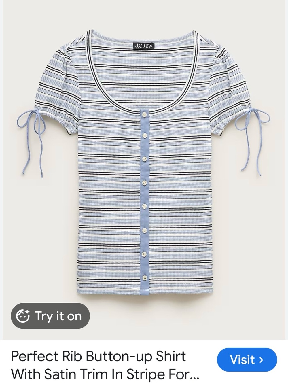 J.Crew Perfect Rib Button-Front Striped Tee with Sleeve Bows | Large